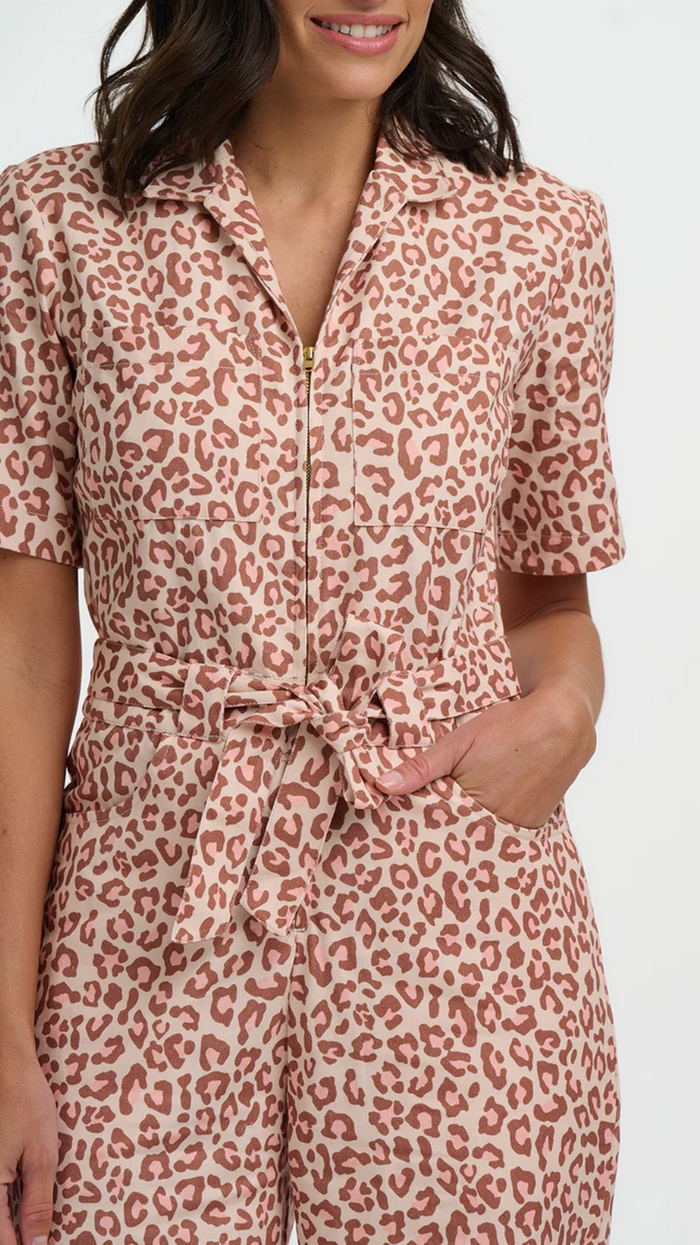 Einteiler, Meredith Boilersuit Classic Leopard, Rosa-Braun