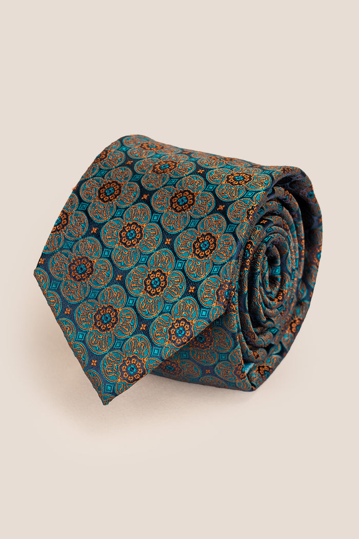 Elliot Turquoise tie with floral pattern, ideal for weddings, parties, and formal occasions.