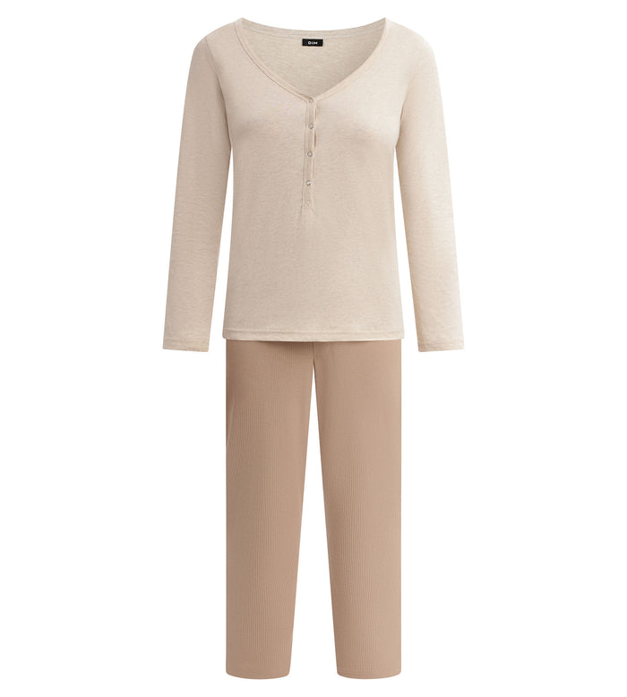 Ensemble pyjama femme col Serafino en jersey Marron Dim Cosy Time
