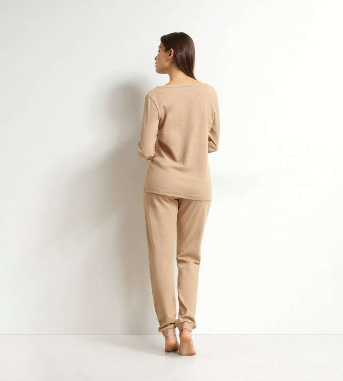 Ensemble pyjama femme col V en jersey Marron Dim Cosy Time