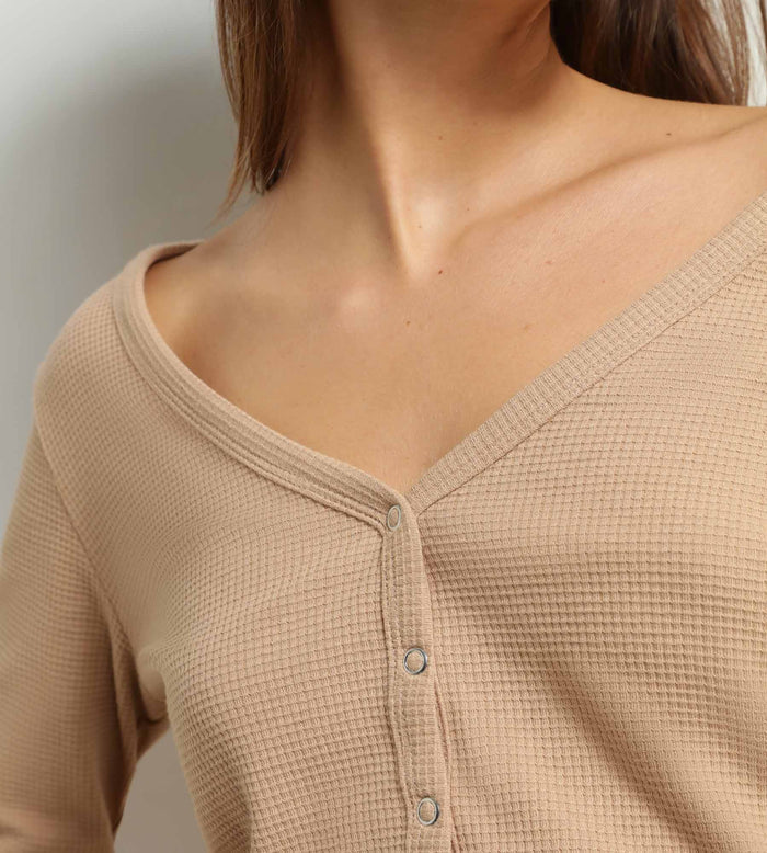 Ensemble pyjama femme col V en jersey Marron Dim Cosy Time