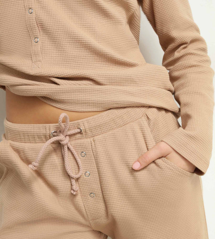 Ensemble pyjama femme col V en jersey Marron Dim Cosy Time