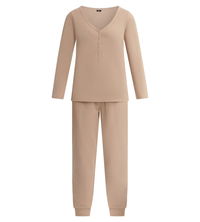 Ensemble pyjama femme col V en jersey Marron Dim Cosy Time