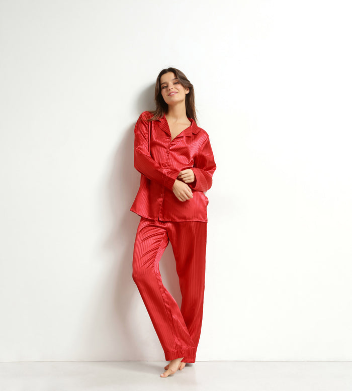 Ensemble pyjama femme pantalon en satin Rouge Dim Don’t Disturb