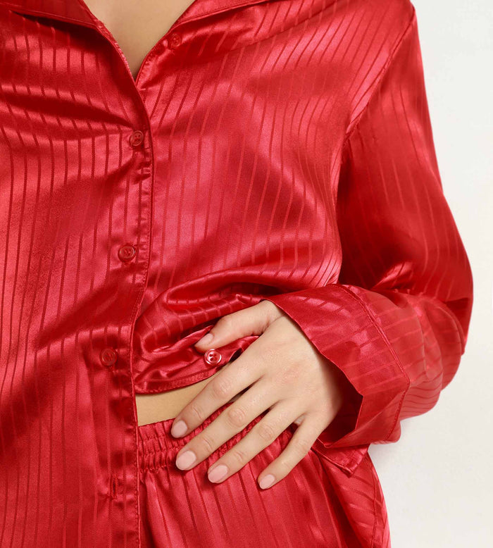 Ensemble pyjama femme pantalon en satin Rouge Dim Don’t Disturb