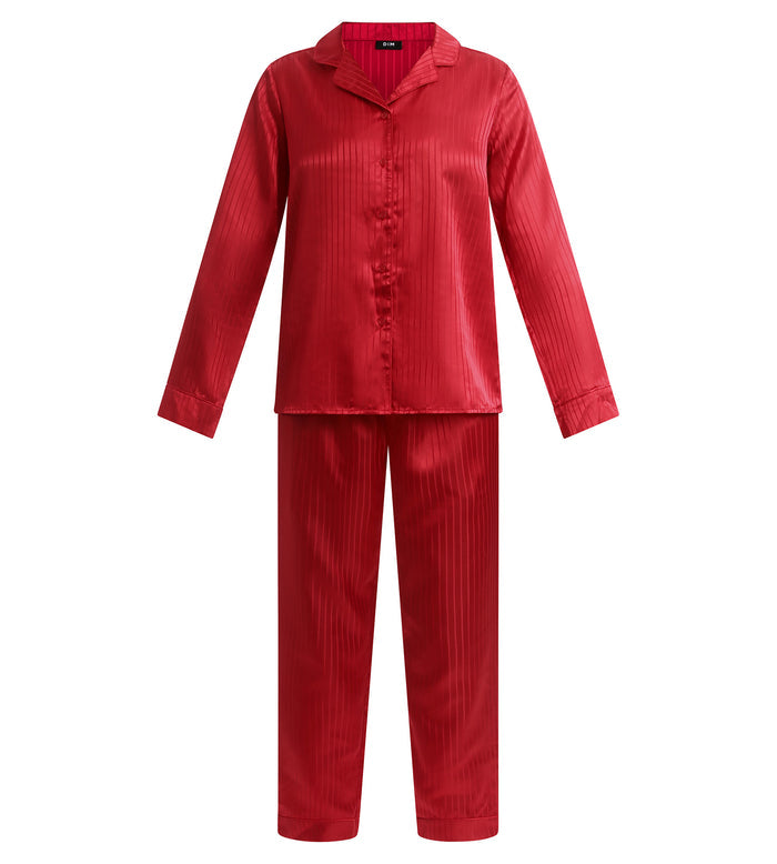 Ensemble pyjama femme pantalon en satin Rouge Dim Don’t Disturb