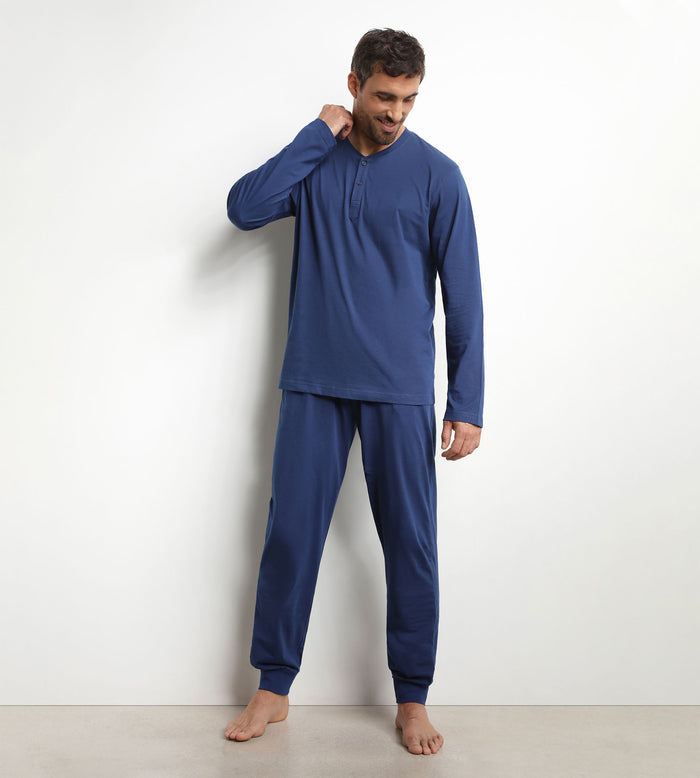 Ensemble pyjama pantalon col serafino en jersey Bleu Nuit Dim Nightwear