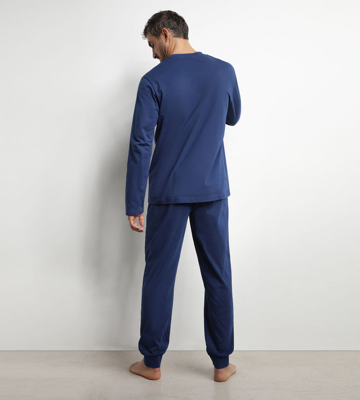 Ensemble pyjama pantalon col serafino en jersey Bleu Nuit Dim Nightwear