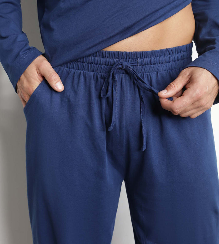 Ensemble pyjama pantalon col serafino en jersey Bleu Nuit Dim Nightwear