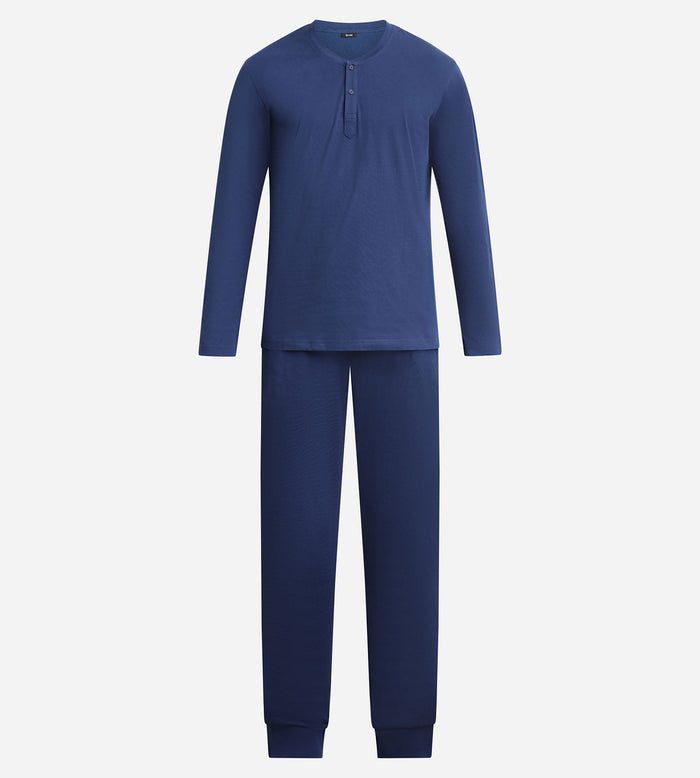 Ensemble pyjama pantalon col serafino en jersey Bleu Nuit Dim Nightwear