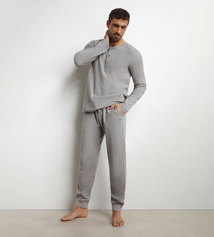 Ensemble pyjama pantalon col serafino en jersey Gris Dim Nightwear