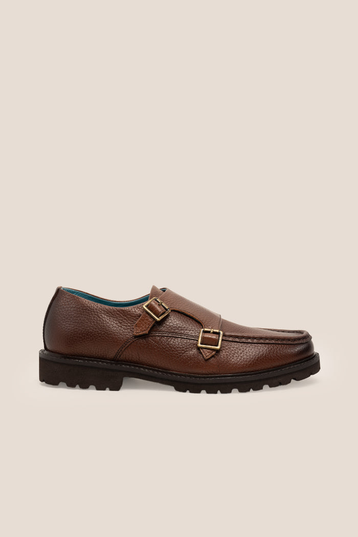 Ethan Brown monk strap leather shoes for men, made from premium brown leather with classic design, ideal for formal and smart casual occasions.