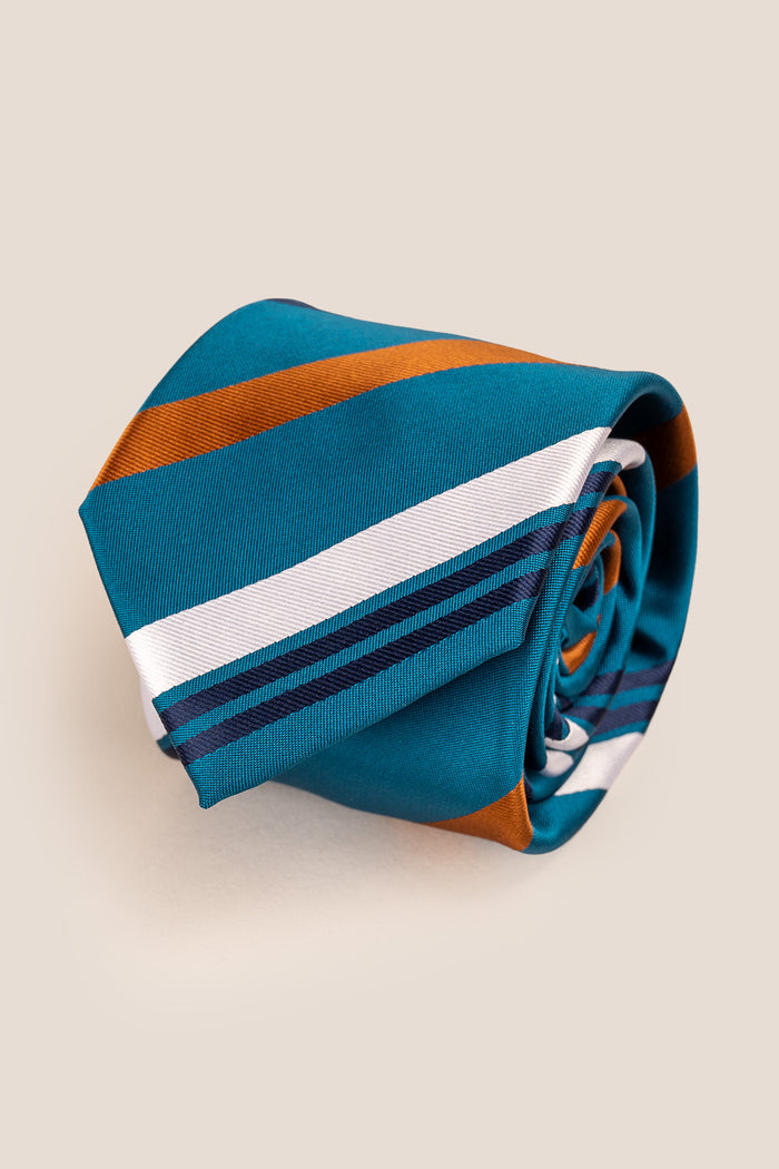 Evan Teal tie with vintage stripe design, perfect for weddings, parties, and formal occasions.