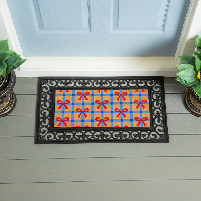 Evergreen Enterprises Flocked Coir Sassafras Switch Mat-American Classic Red White & Bows