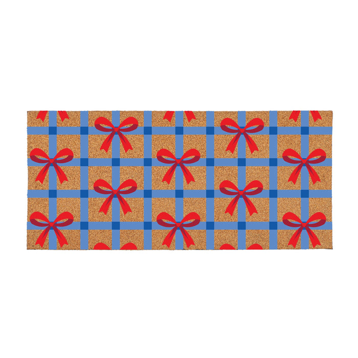 Evergreen Enterprises Flocked Coir Sassafras Switch Mat-American Classic Red White & Bows