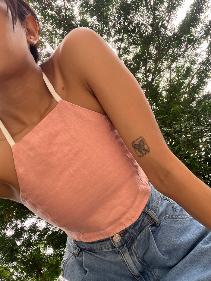 Fan Yourself Reversible Halter Top (Pink & White)