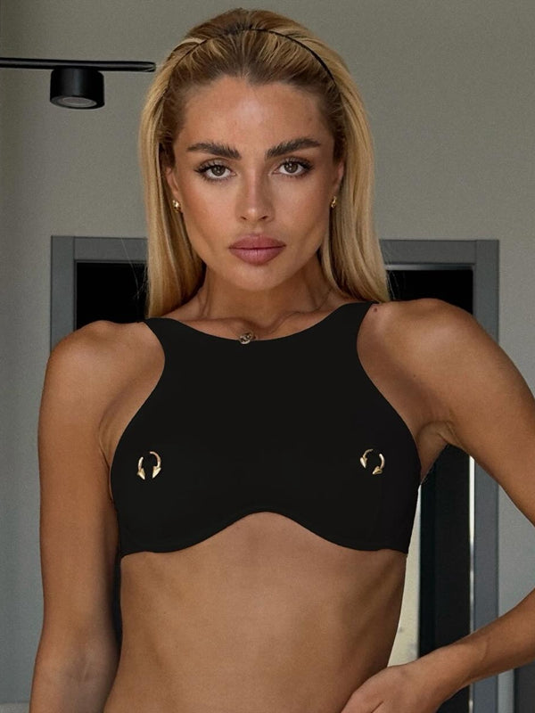 Fashion Perforated Metal Ring-Accent Sports Bras