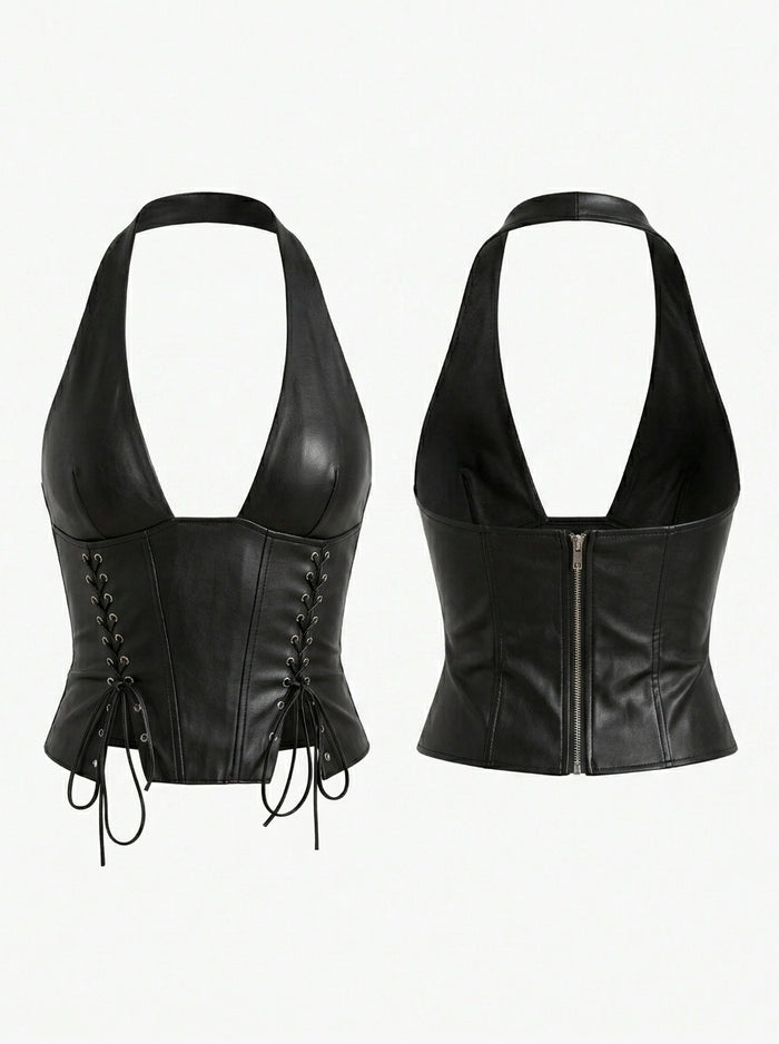 Faux Leather Lace-up Tank