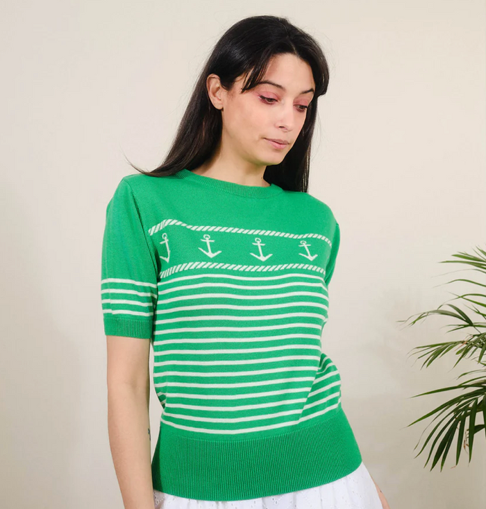 Feinstrick-Pulli Anchor Jacquard, Bio Baumwolle, Grün