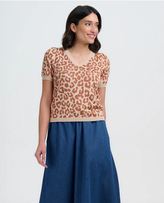 Feinstrick-Pulli Gayna Oatmeal, Natural Leopard