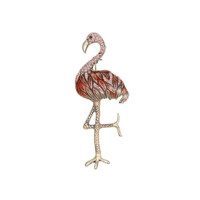 Flamingo-Brosche mit Emaille und Strasssteinen: Rosa