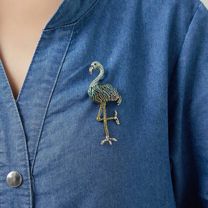 Flamingo-Brosche mit Emaille und Strasssteinen: Rosa