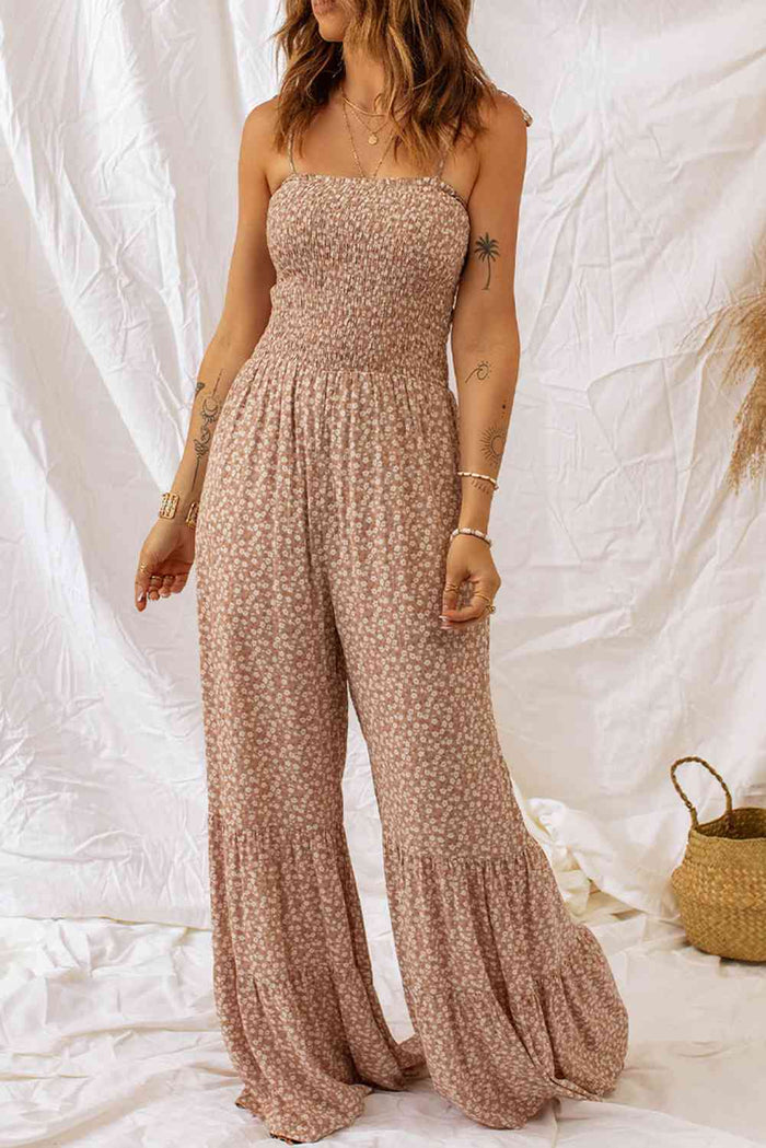 Floral Smocked Wide-Leg Garden Jumpsuit