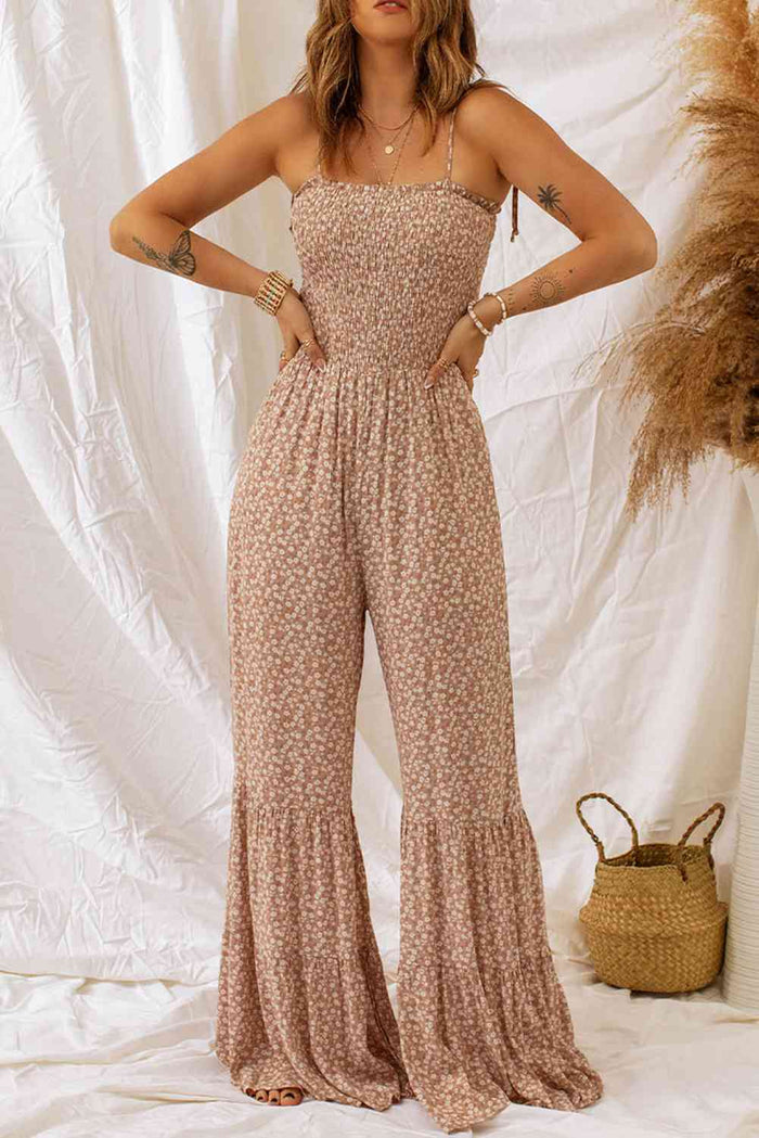 Floral Smocked Wide-Leg Garden Jumpsuit