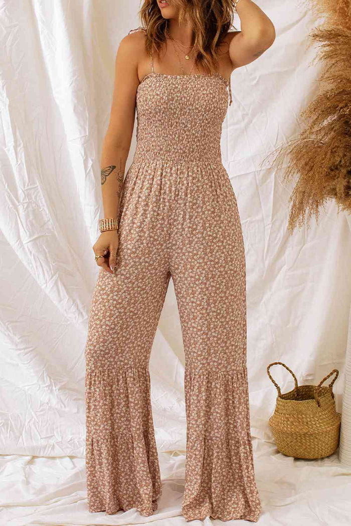 Floral Smocked Wide-Leg Garden Jumpsuit