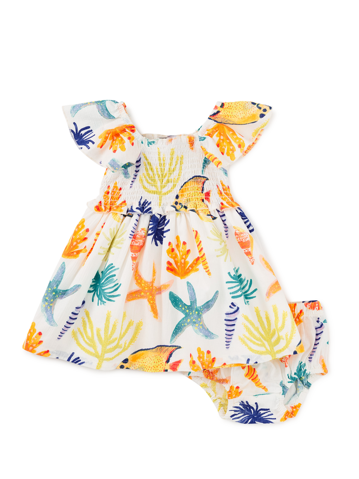 Flutter Sleeve Smocked Dress