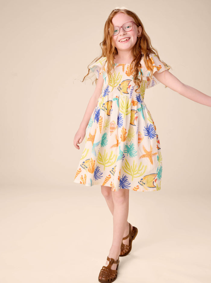 Flutter Sleeve Smocked Dress