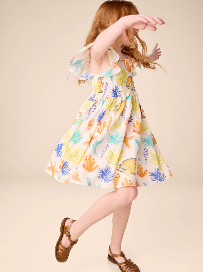 Flutter Sleeve Smocked Dress