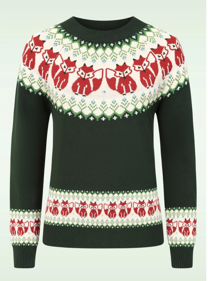 Fox Fairisle Strickpullover in Dunkelgrün