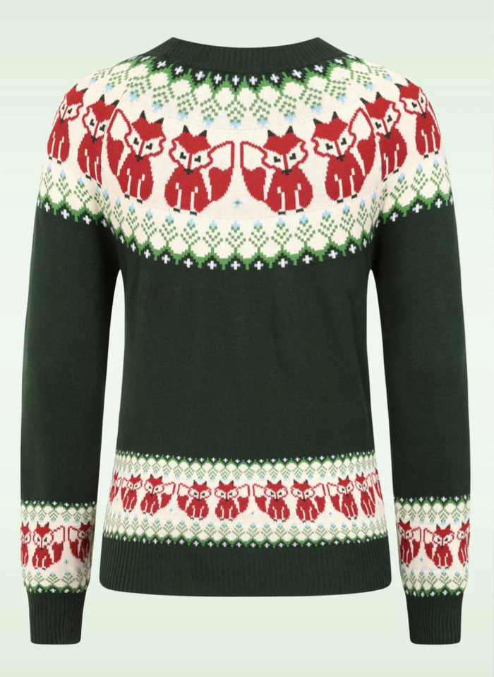 Fox Fairisle Strickpullover in Dunkelgrün