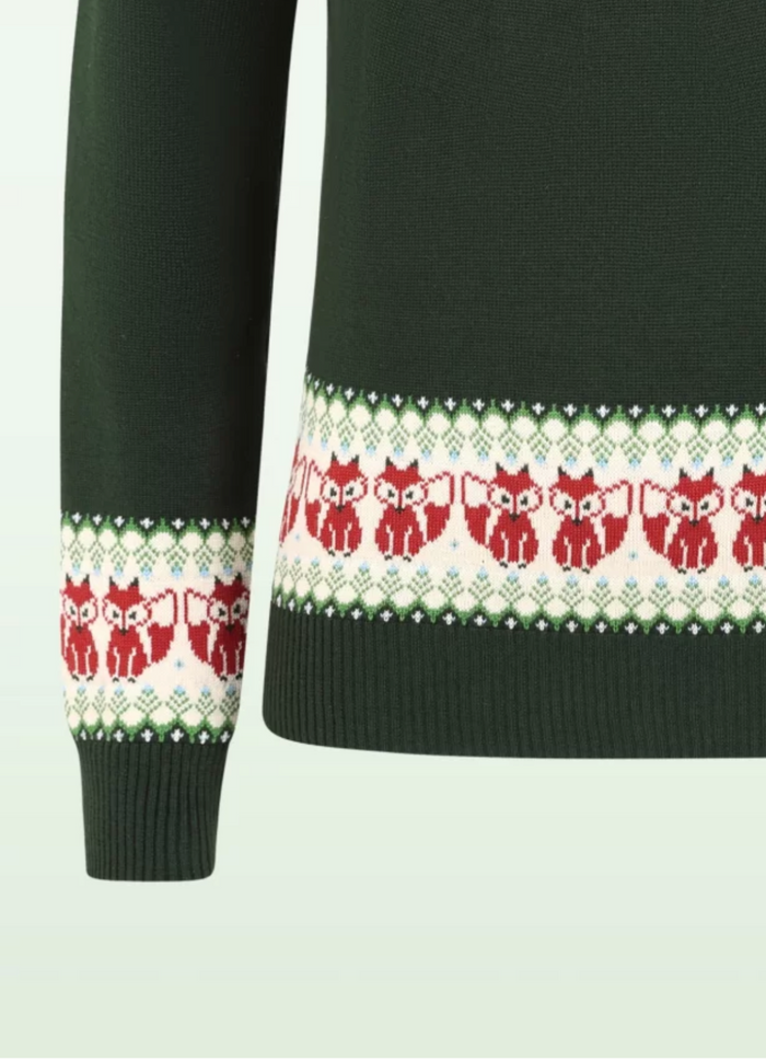 Fox Fairisle Strickpullover in Dunkelgrün