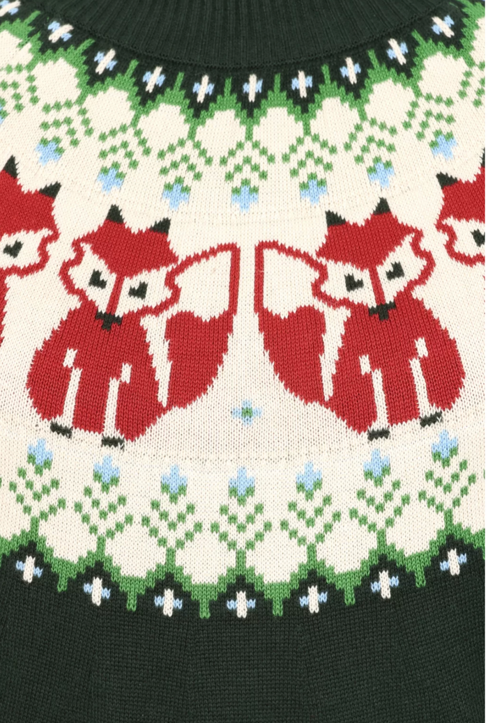 Fox Fairisle Strickpullover in Dunkelgrün