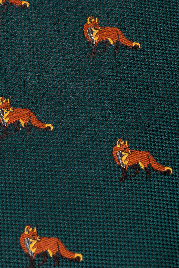 Fox Green tie with fox print design, perfect for weddings, casual events, and special occasions.