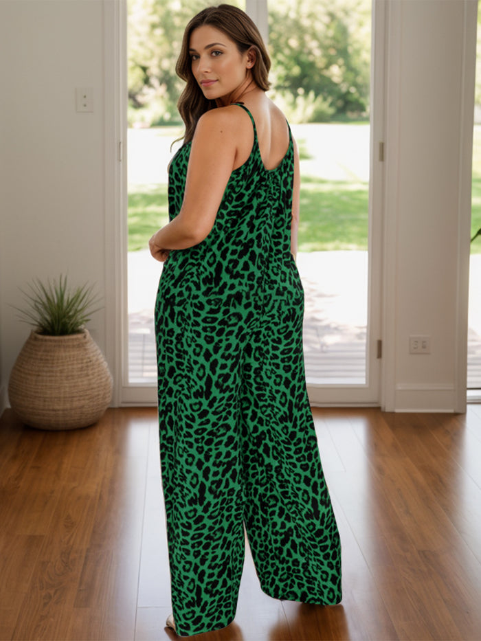 Full Size Leopard Scoop Neck Wide-Leg Jumpsuit
