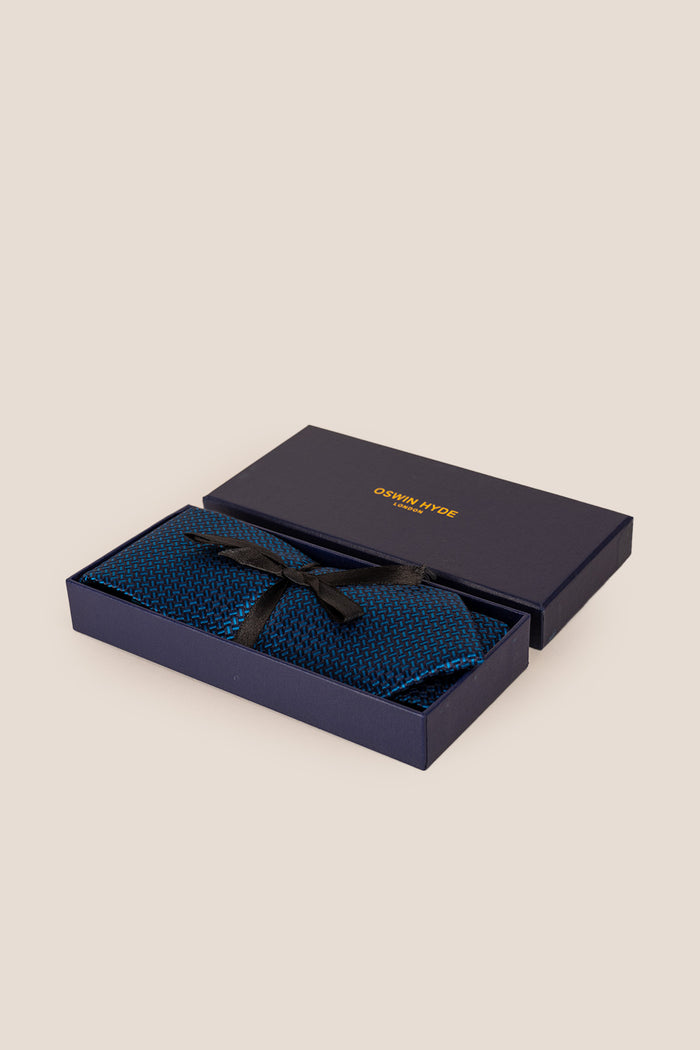 Gabe Navy tie with geometric pattern, ideal for weddings and special occasions.