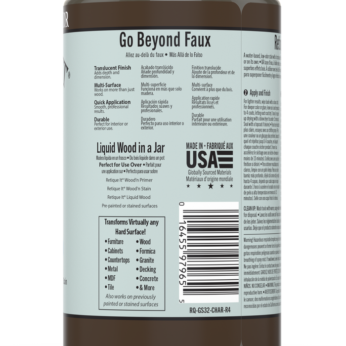 Retique It Gel Stain in Charcoal, showcasing a smooth application on wood surface with rich, dark finish.