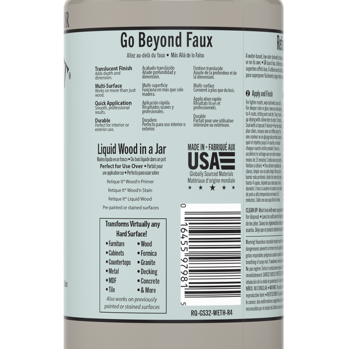 Retique It Weathered Wood Gel Stain applied to wood surface, showcasing the textured, aged finish for furniture or decor projects.