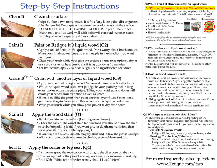 Retique It Gel Stain in Charcoal, showing application instructions and stain texture on a surface.