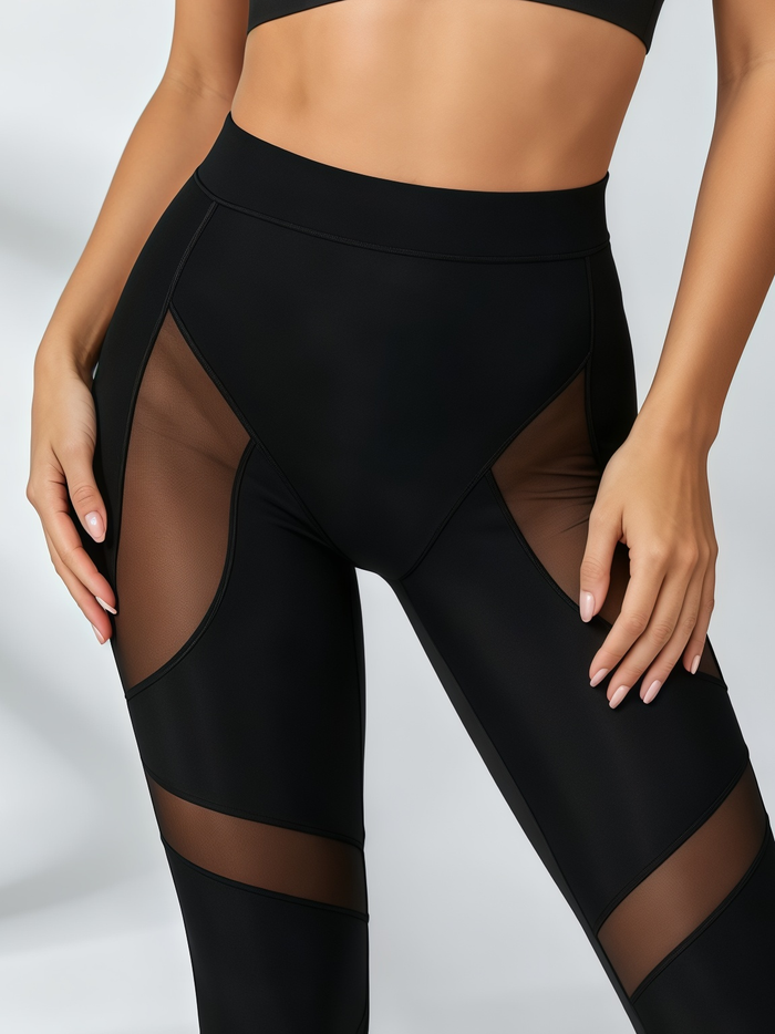 Geometric Mesh-Panel Black Workout Set
