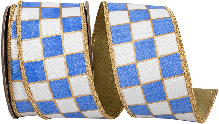 Gilded Check, White/french Blue, 2-1/2 In, 5 Yards