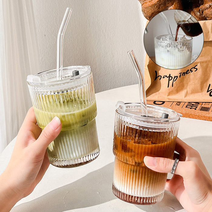 Glass Cup with Straw & Lid