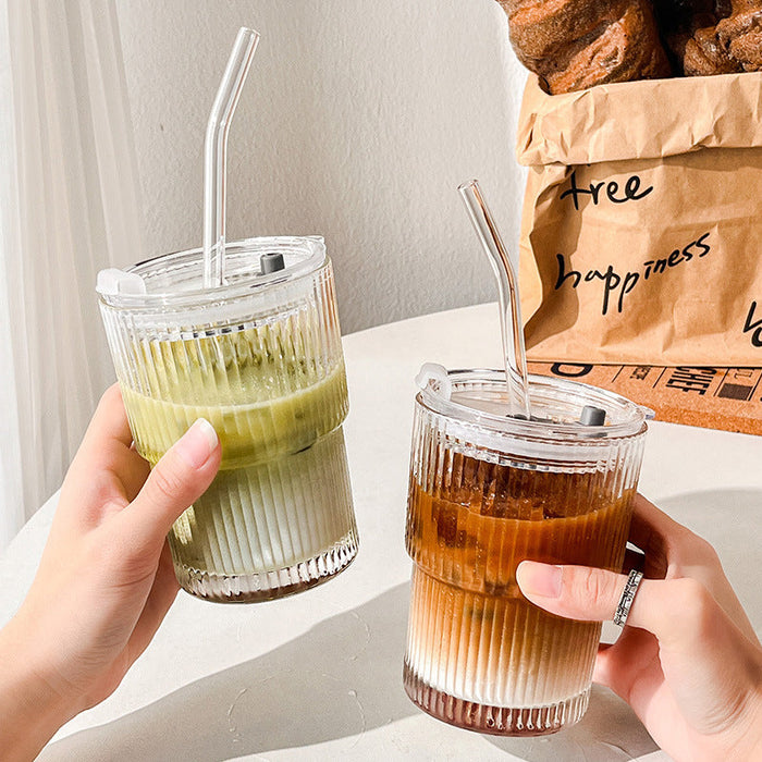 Glass Cup with Straw & Lid