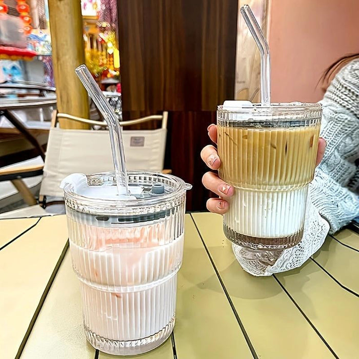Glass Cup with Straw & Lid