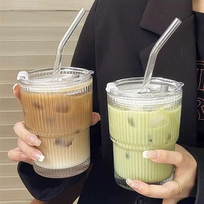 Glass Cup with Straw & Lid