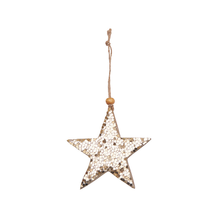 A Gold Sequin Star Ornament.
