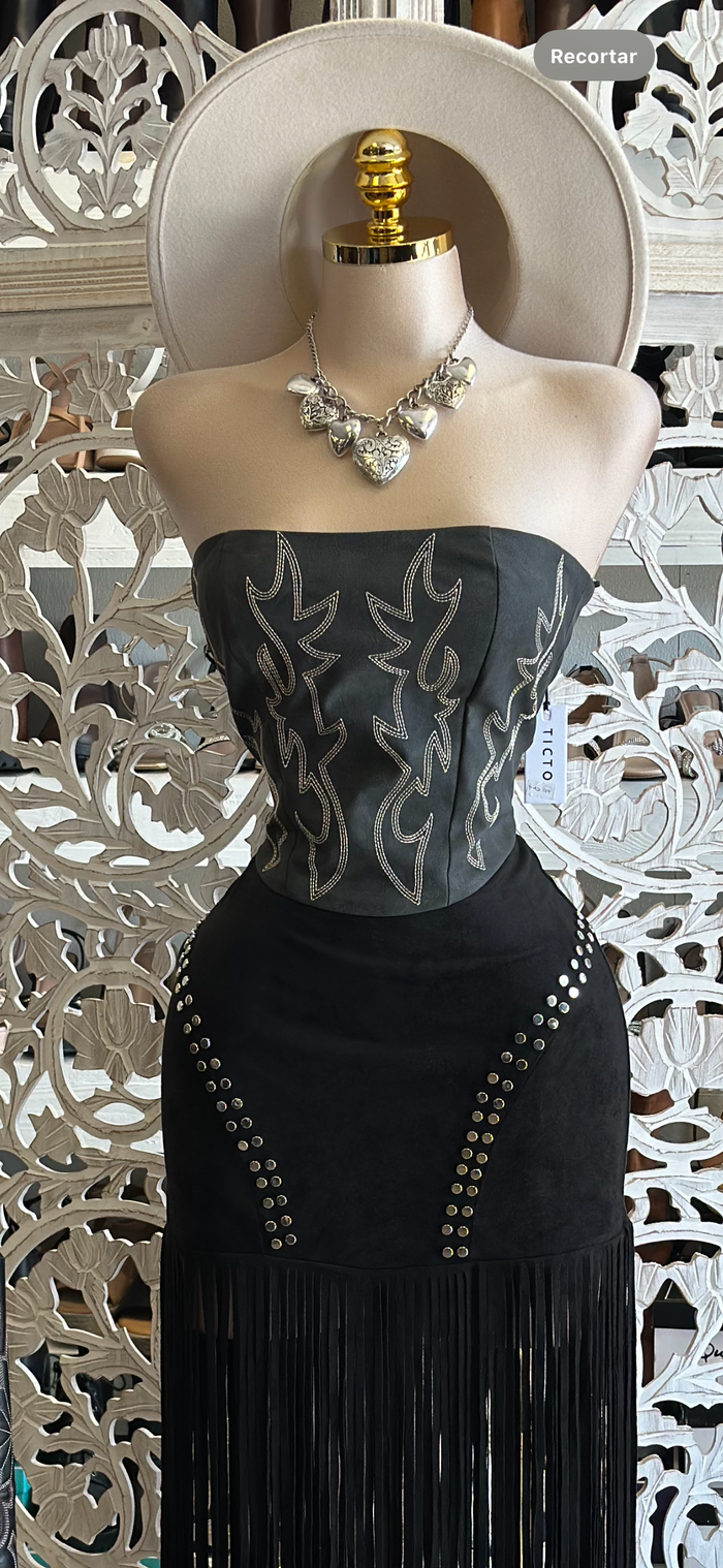 Gray Western Embroidered Corset- No Estira, Not Stretchy